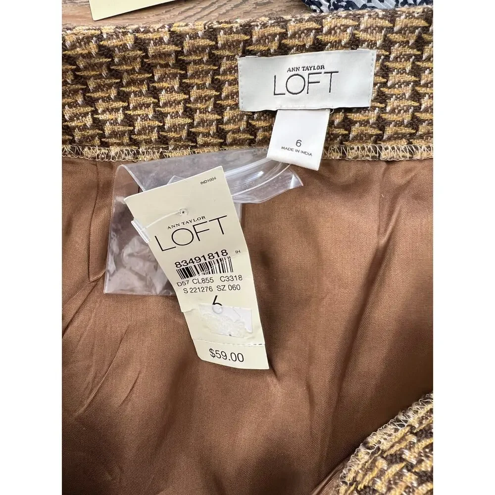 LOFT Tweed Mod Mini Skirt Brown Yellow 6